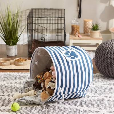Large Navy and White Striped Collapsible Pet Storage Bin