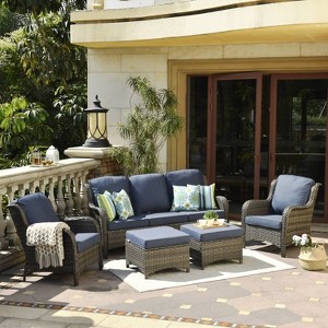 Ovios Orlando 5pc Gray Wicker Outdoor Patio Furniture Conversation Sofa Set with Cushions - 1 of 4