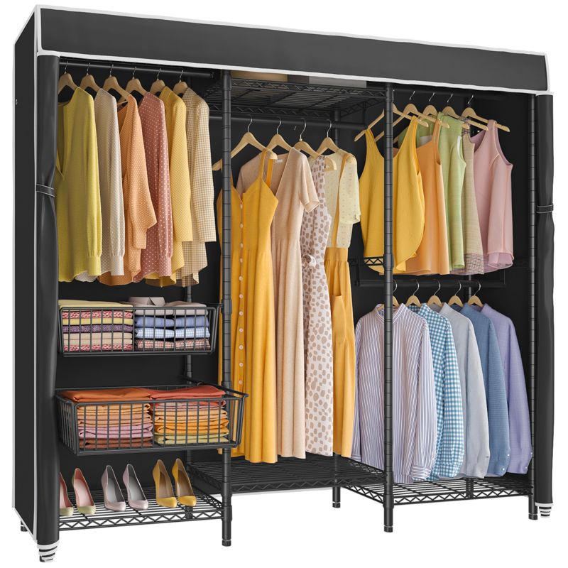 VIPEK V10C Medium Heavy Duty Covered Clothes Rack Closet, Black Rack with Cover, Max Load 790LBS, 1 of 12
