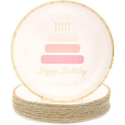 Blue Panda 48-pack Happy Birthday Cake Design Disposable Paper Plates 9" for Birthday Party Supplies