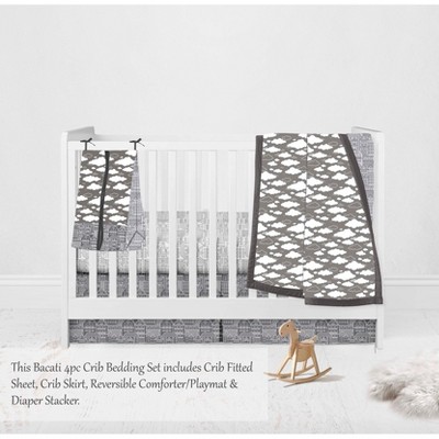 Bacati - Clouds in the City White/Gray 4 pc Crib Bedding Set with Diaper Caddy