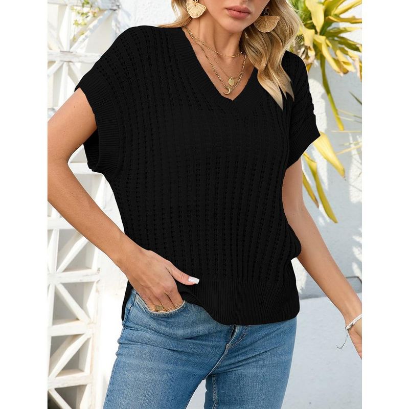 Whizmax Womens V Neck Summer Pullover Sweater Vests Cap Sleeve Tops Casual Loose Fit Lightweight Knit Vest Tops, 4 of 7