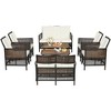 Costway 8PCS Patio Rattan Furniture Set Cushioned Chairs Wood Table Top W/Shelf - 3 of 4