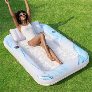 Sloosh Inflatable Suntanning Float Bed with Pillow, Suntan Tub Floatie Raft Tanning Pool for Adult - 1 of 4