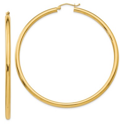 Black Bow Jewelry 3mm, 14k Yellow Gold Classic Round Hoop Earrings, 65mm (2 1/2 Inch)