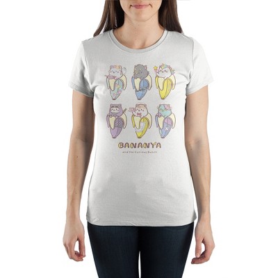 Bananya Anime Cartoon Women's White Short Sleeve Shirt-Small