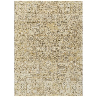 Wheat Beige And Gray Floral Washable Indoor Outdoor Area Rug
