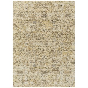 Wheat Beige And Gray Floral Washable Indoor Outdoor Area Rug - 1 of 4