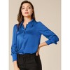 INSPIRE CHIC Women's Puff Long Sleeve Point Collar Vintage Button Work Satin Shirt - 2 of 4
