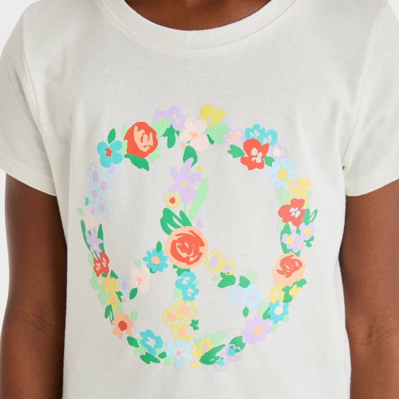 Girls' Short Sleeve 'Flower Peace' Graphic T-Shirt - Cat & Jack™ Cream, 3 of 5