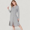 Anna-Kaci Lounge Women's Woven Stripe Long Sleeve Button Down Sleep Shirt with Lapel Collar and Curved Hem - 2 of 4