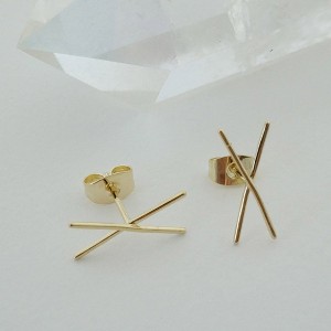 X Bar Studs in Gold, Rose Gold, Silver - Honeycat - 1 of 4