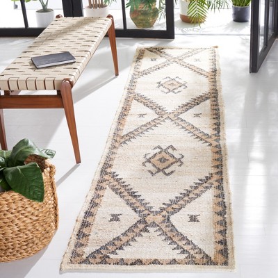 Handmade Black and Ivory Flat Woven Jute Area Rug, 27" x 10"