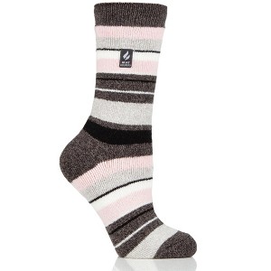 Heat Holder® Women's Peony LITE™ Multi Stripe Crew Socks | Thermal Yarn | Medium-Thick Socks Casual Shoes + Boots | Warm + Soft, Hiking, Cabin, Cozy at Home Socks | 5X Warmer Than Cotton - 1 of 3