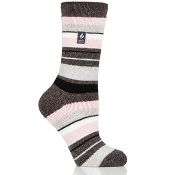 Heat Holder® Women's Peony LITE™ Multi Stripe Crew Socks | Thermal Yarn | Medium-Thick Socks Casual Shoes + Boots | Warm + Soft, Hiking, Cabin, Cozy at Home Socks | 5X Warmer Than Cotton