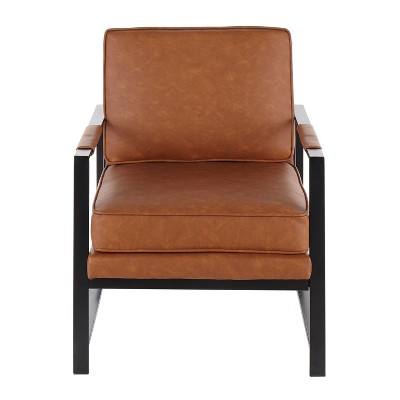 Franklin Geometric Black Metal & Camel Faux Leather Armchair