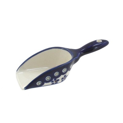 Blue Rose Polish Pottery Flowering Peacock Scoop