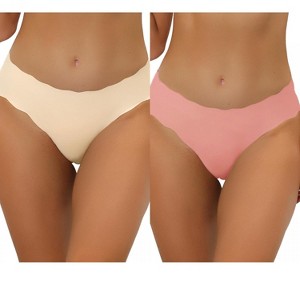 Allegra K Women's Unlined No-Show Stretch Laser Cuts Solid Invisible Brief 2 Packs - 1 of 4