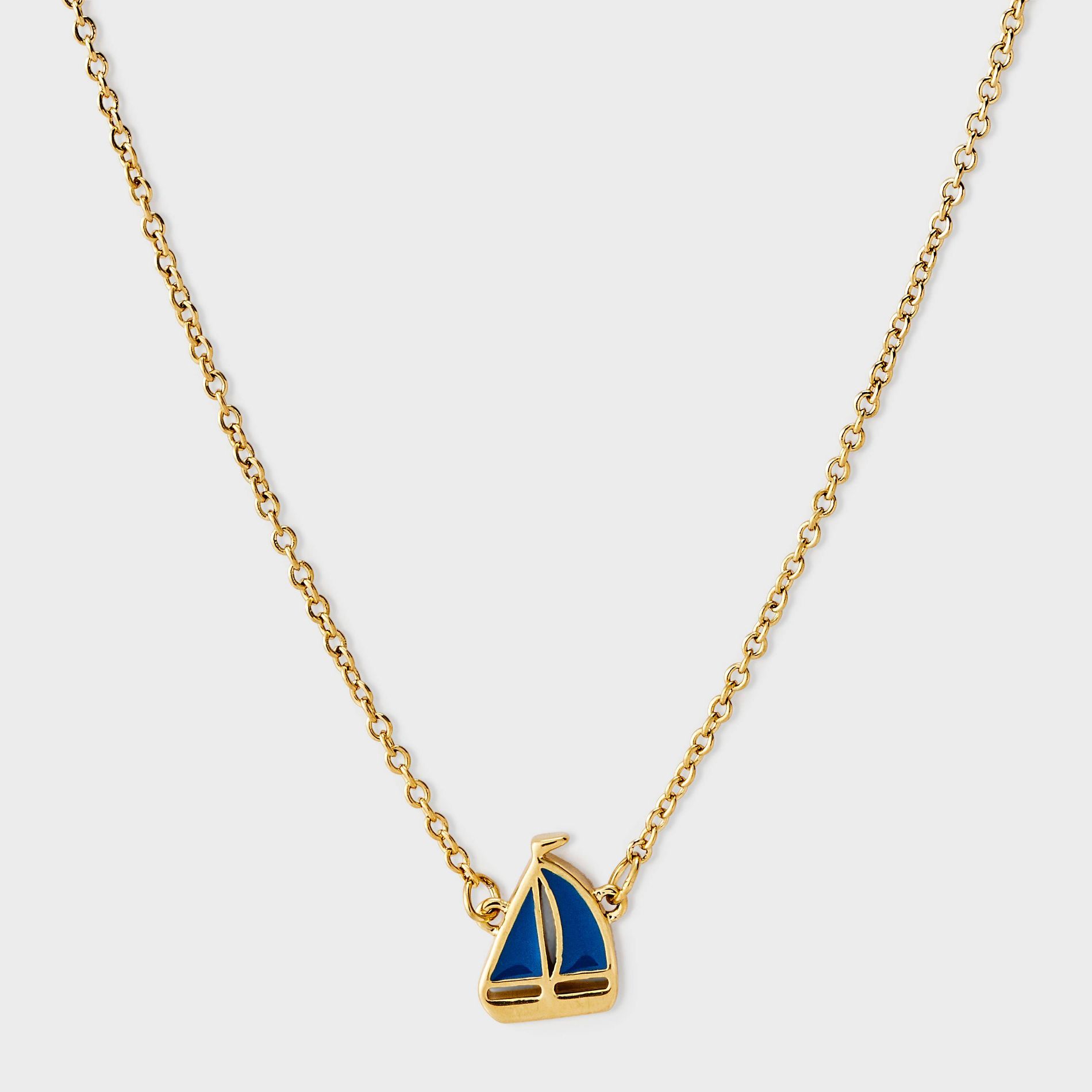 Tiny Tags 14K Gold Ion Plated Blue Enamel Sailboat Necklace - Gold