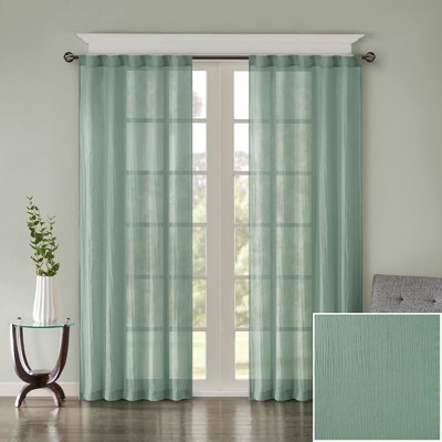 Aqua Sheer Polyester Ground Length Window Drapes, 2-Piece Set