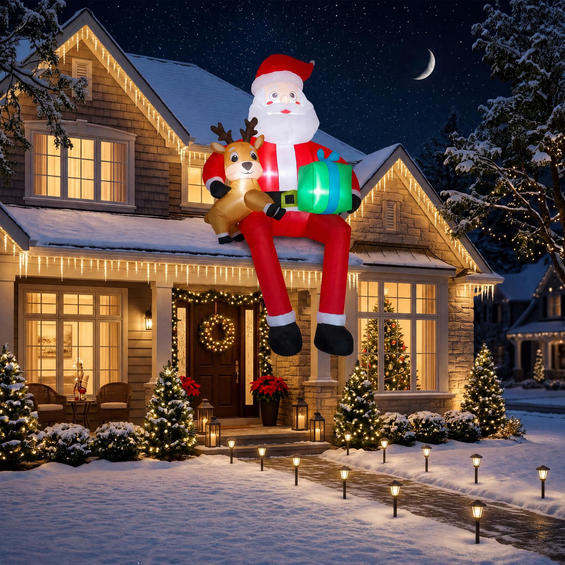 Garvee 9.5 FT Christmas Inflatables Sitting Santa Claus with Built-in LEDs for Christmas Party Indoor Outdoor Decorations