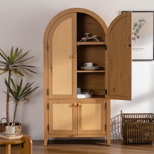 ORRD 63" Tall Arched Kitchen Pantry Cabinet with Doors, Rattan Storage Cabinet & Adjustable Shelves - 1 of 4