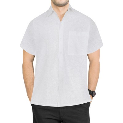 LA LEELA Men's Hawaiian Shirt Tropical Floral Casual Short Sleeve Button Down Beach Shirts for Men M Swiss Scrolls, White