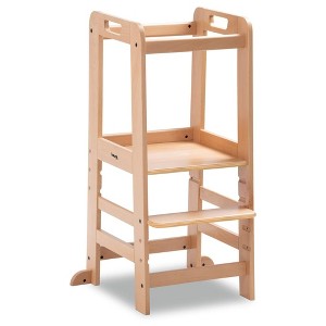 Hauck Learn N Explore Montessori Toddler Tower, Wooden Kitchen Stool, Natural - 1 of 4