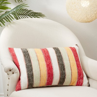Colorful Striped Rectangular Cotton Down Throw Pillow
