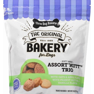 Three Dog Bakery Assorted "Mutt" Trio Chewy with Peanut Butter, Carob and Vanilla Flavor Dog Treats
