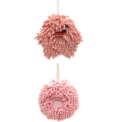 REGALWOVEN Bathroom Cute Decorative Absorbent Soft Chenille Hanging Hand Towel 7" x 7" 2 Pcs
