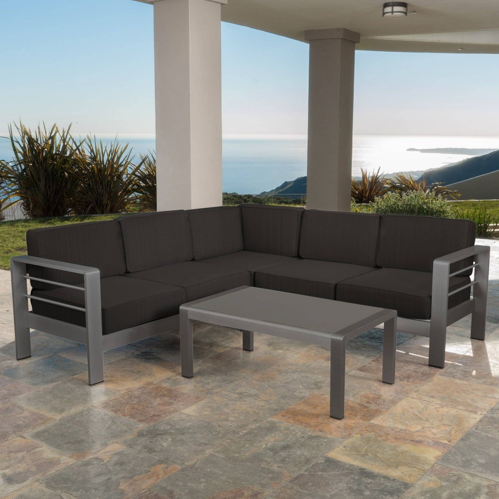 Cape Coral 4pc Aluminum Patio Sofa Set Dark Gray Christopher Knight Home