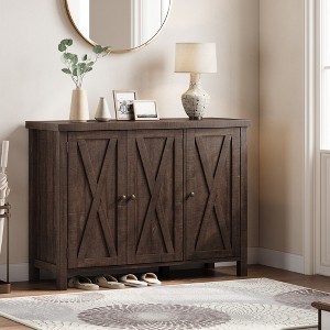 43'' Long Farmhouse Shoe Storage Cabinet with 3 Barn Doors & Adjustable Shelves, Large Capacity  for Entryway Hallway Living Room - 1 of 4