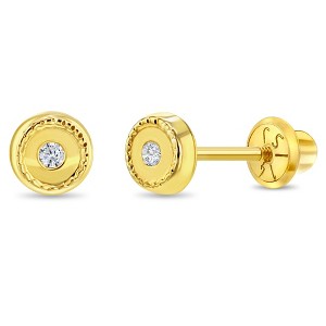 Girls' Bezel Set Round Clear Screw Back 14k Gold Earrings - In Season Jewelry - 1 of 4