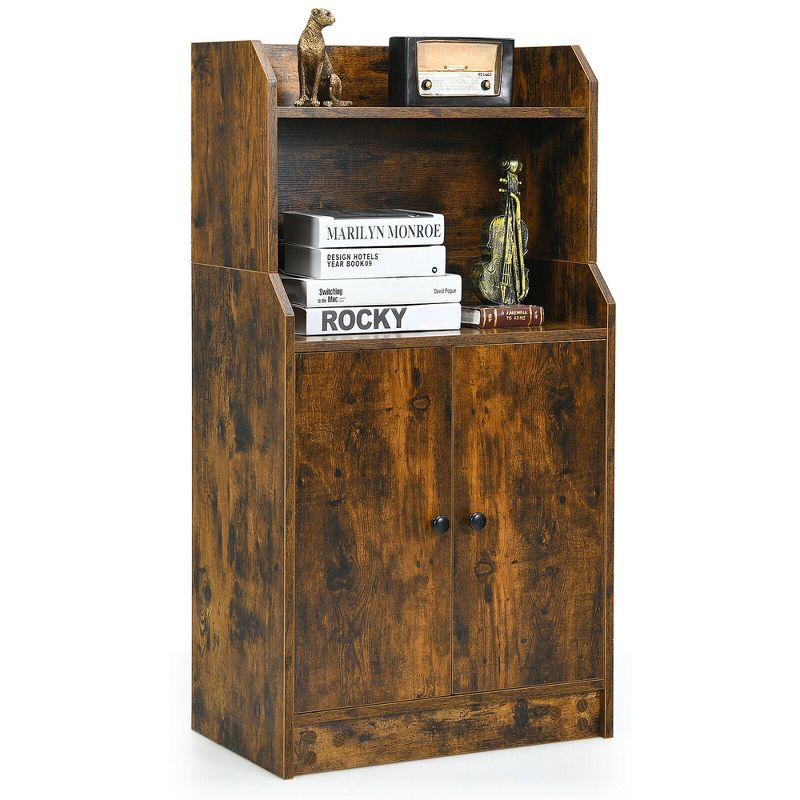 Costway Storage Cabinet Bookcase w/2 Doors and Open Shelves Display Shelf Rustic Brown, 1 of 11