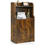 Costway Storage Cabinet Bookcase w/2 Doors and Open Shelves Display Shelf Rustic Brown