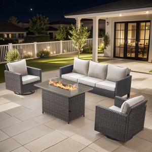 4 Pieces Patio Furniture Set with Fire Pit Table, Outdoor Furniture Set with Rocking Swivel Chairs, Wicker Patio Set with 4'' Thickened Cushion - 1 of 4