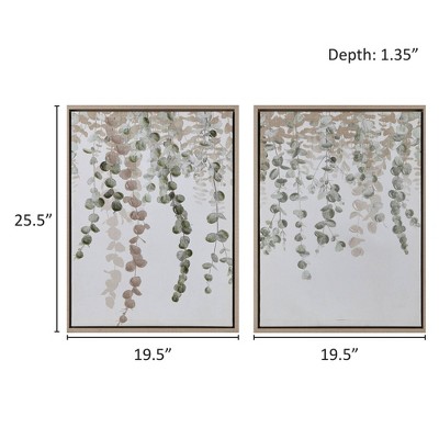 Botanical Waterfall Eucalyptus Framed Canvas Wall Art Set, 28" x 22"