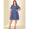 Agnes Orinda Women's Plus Size Tiered V Neck Short Sleeve Summer Casual Buttons Dresses - 3 of 4