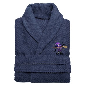 Linum Home Textiles 100% Turkish Cotton Unisex Herringbone Weave Embroidered Bathrobe - Hat-Broom-Legs - 1 of 3