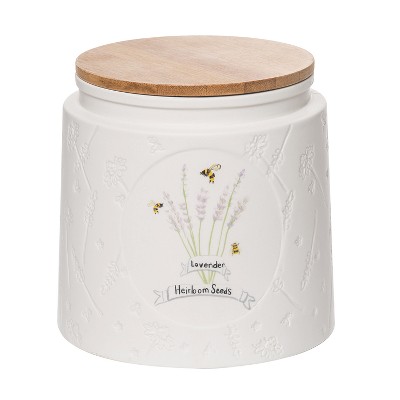 Transpac Ceramic 7" Off-White Lavender and Lilac Cookie Jar