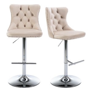 QingMoon Adjustable Bar Stools Set of 2, Swivel Counter Height Chairs, Velvet Barstools with Footrest and Chrome Nailhead for Kitchen Island - 1 of 4