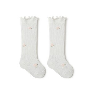 MyKids-Usa Baby Girl Solid Color Floral Embroidered Pattern Breathable Knee Socks - 1 of 4