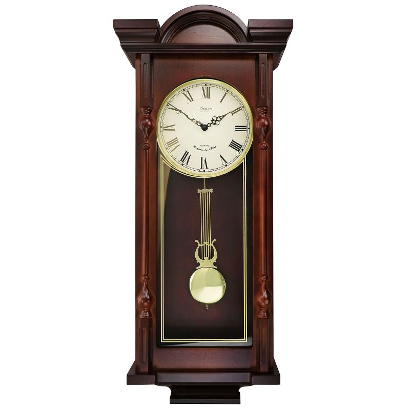 Bedford Clock Collection Grand 31 Inch Chiming Pendulum Wall Clock in Antique Mahogany Cherry Finish, 1 of 8