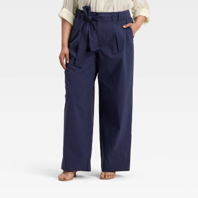 Women's High-Rise Wide Leg Poplin Trousers - A New Day™
