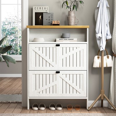 TiramisuBest Modern Minimalist MDF Shoe Cabinet Sliding Door Space Saving Entrance Hallway Storage