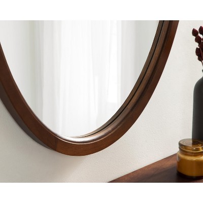 Walnut Brown Oval Wood Framed Bathroom Vanity Mirror