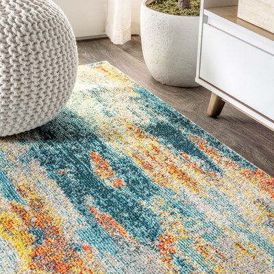 Blue and Cream Abstract Watercolor 4' x 6' Area Rug
