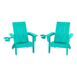 WestinTrends Ashore Kids Outdoor HDPE Plastic Modern Adirondack Patio Chairs with Cup Holders (Set of 2) - 1 of 4