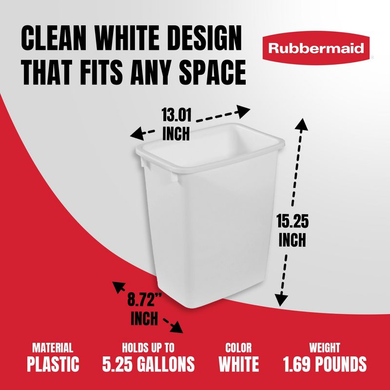 Rubbermaid 21 Quart Traditional Open-Top Wastebasket Indoor Trash Bin Container for Kitchens, Bathrooms, or Home Offices, White, 3 of 7